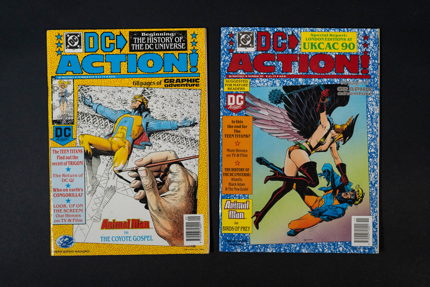 DC Action!, #1 (inc. badge) 2 5 & 6, London Editions Comics, 1990