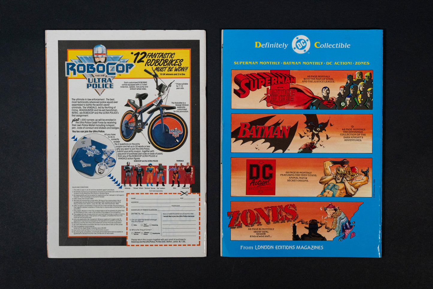 DC Action!, #1 (inc. badge) 2 5 & 6, London Editions Comics, 1990