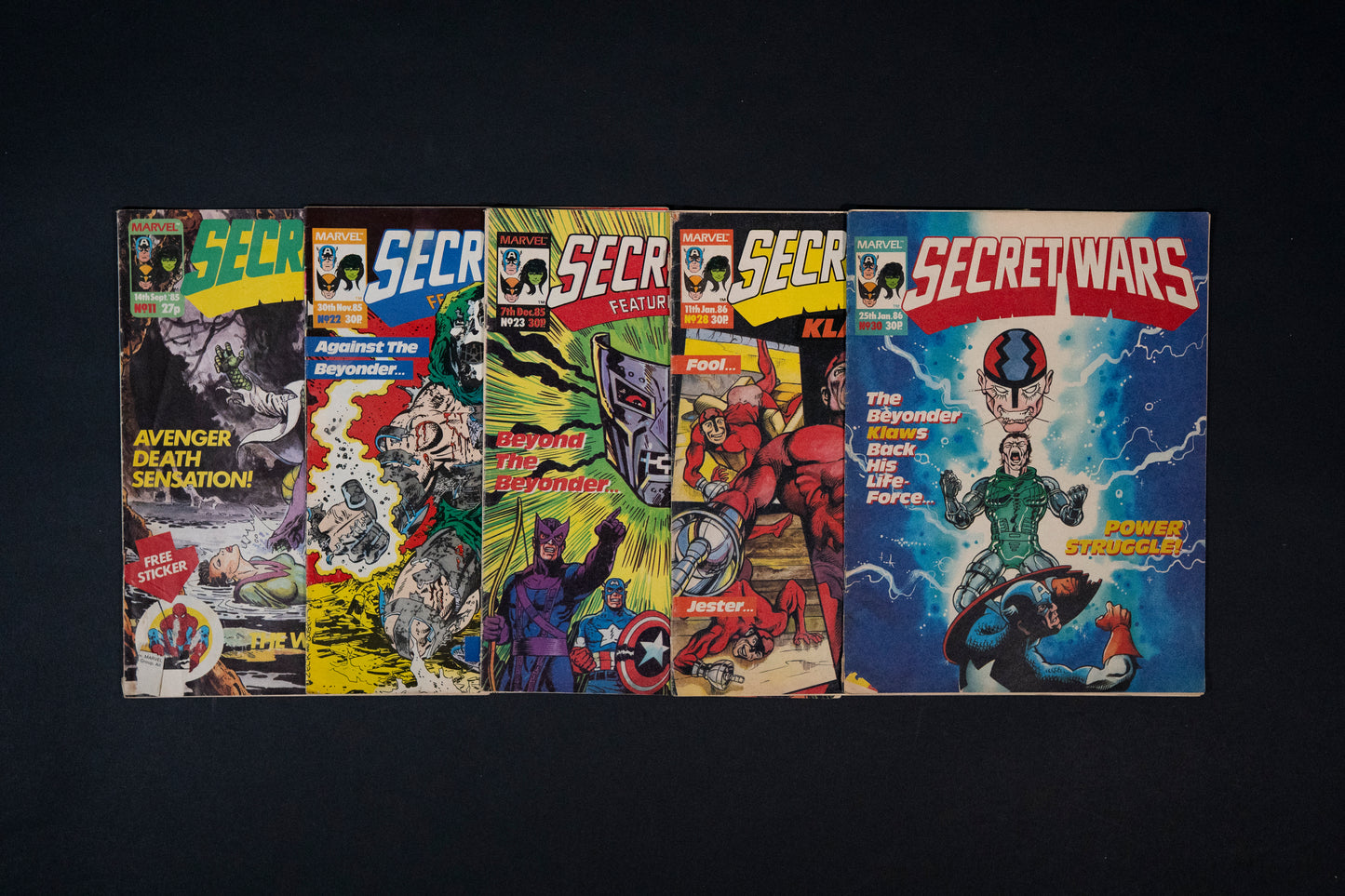 Secret Wars, #11 22 23 28 & 30, Marvel UK Comic, 1985 1986