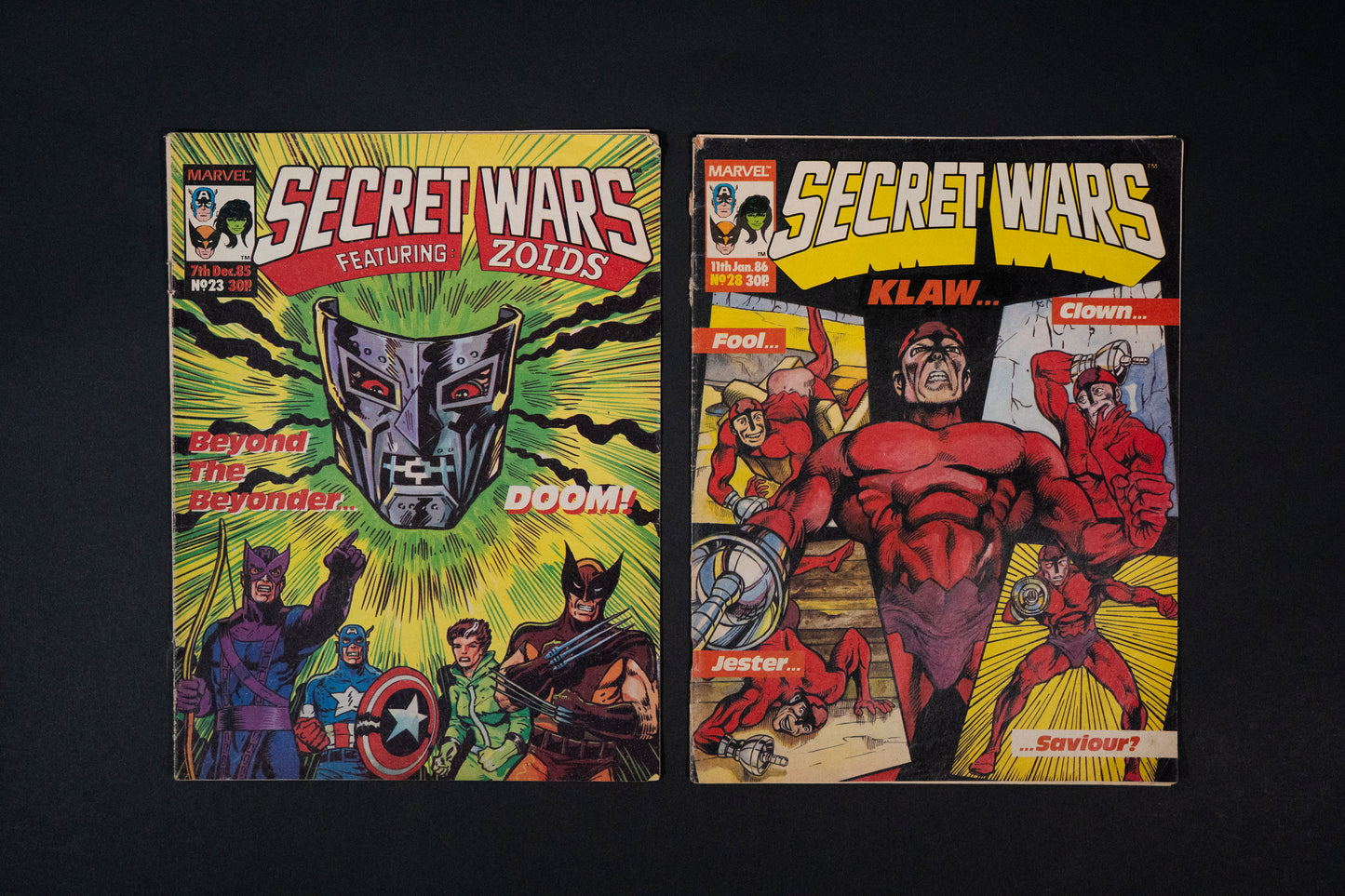 Secret Wars, #11 22 23 28 & 30, Marvel UK Comic, 1985 1986