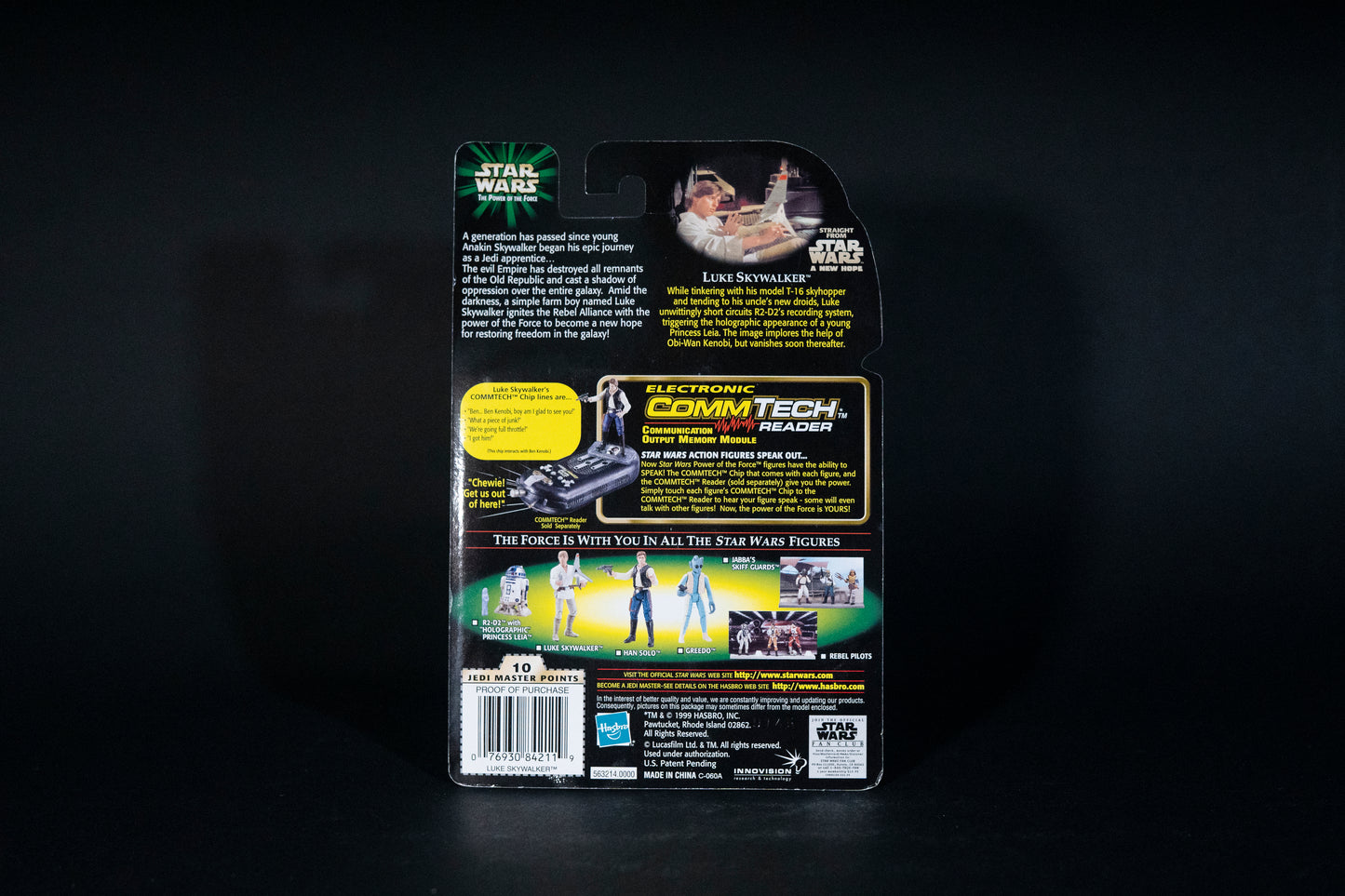 Luke Skywalker with T-16 Skyhopper Model, Star Wars, The Power of the Force, Comm Talk Chip, Hasbro, 1999, Box Sealed