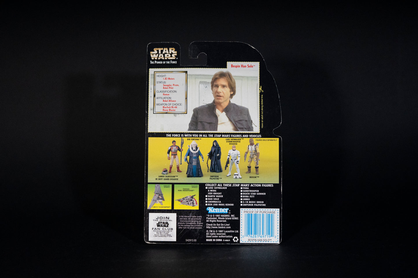 Bespin Han Solo with Heavy Assault Rifle and Blaster, Star Wars, The Power of the Force, Kenner, 1997, Box Sealed