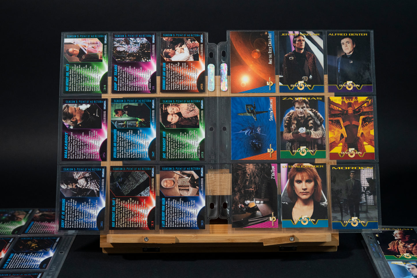 Babylon 5 Trading Cards, SkyBox, 1996, Complete Base Set (1-60) Bundle with Trivia, Creator, and Coming of Shadows cards in binder pages