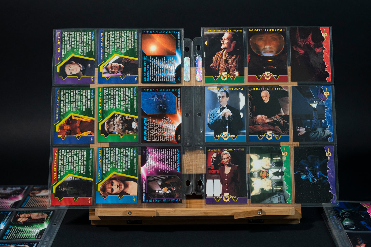 Babylon 5 Trading Cards, SkyBox, 1996, Complete Base Set (1-60) Bundle with Trivia, Creator, and Coming of Shadows cards in binder pages