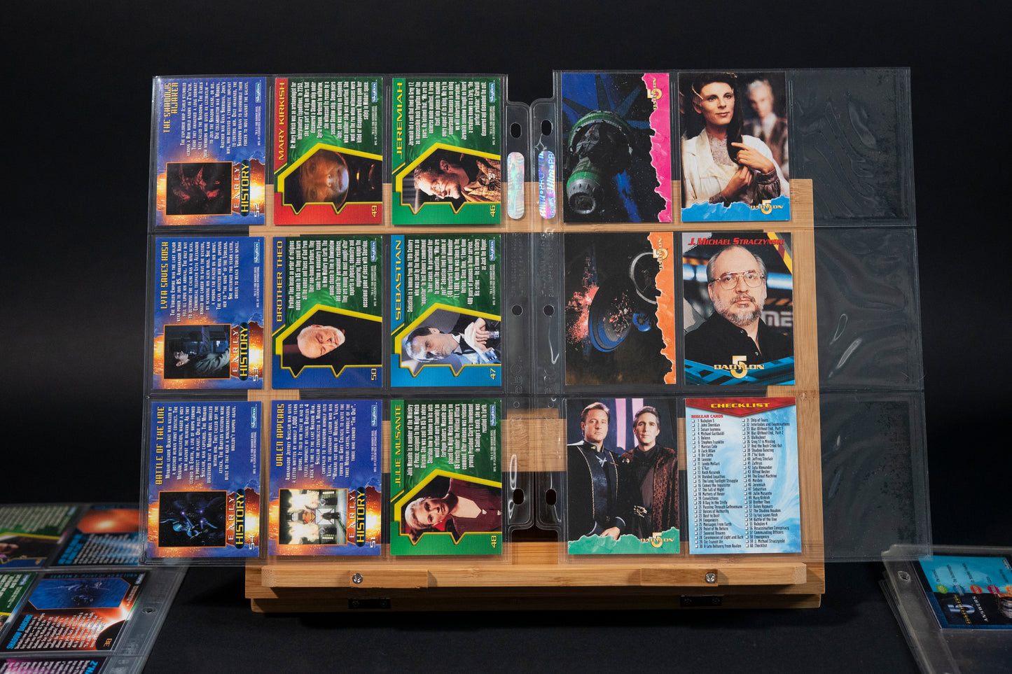 Babylon 5 Trading Cards, SkyBox, 1996, Complete Base Set (1-60) Bundle with Trivia, Creator, and Coming of Shadows cards in binder pages