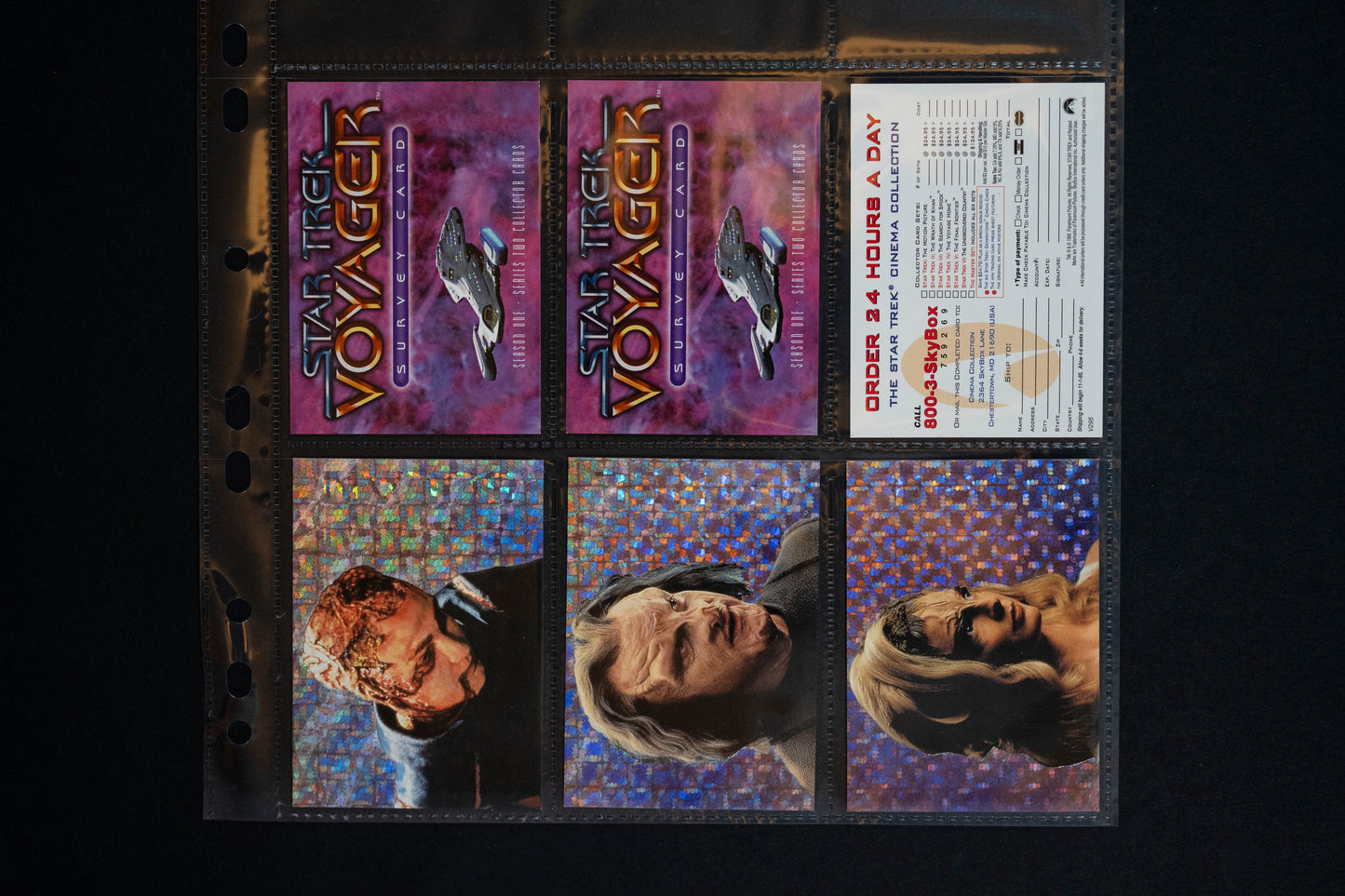 Star Trek : Voyager, Season One, Series Two Trading Cards, Skybox, 1995, S5 S6 S8 Chase Card Bundle in Binder Page