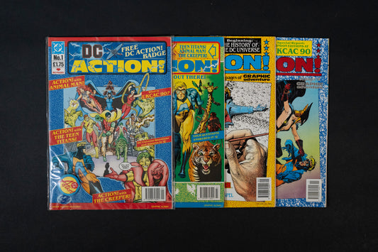 DC Action!, #1 (inc. badge) 2 5 & 6, London Editions Comics, 1990
