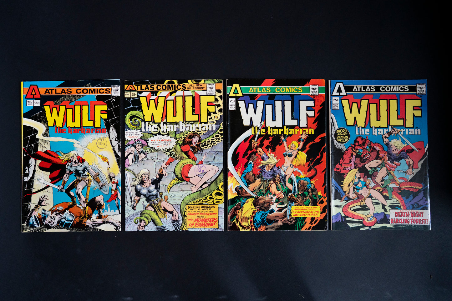 Wulf, the barbarian #1 #2 #3 & #4, Atlas Comics, 1975