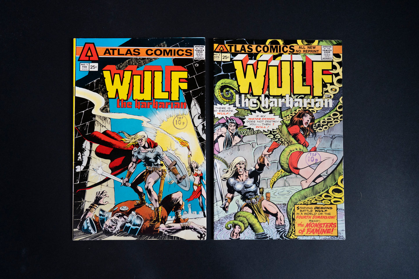 Wulf, the barbarian #1 #2 #3 & #4, Atlas Comics, 1975