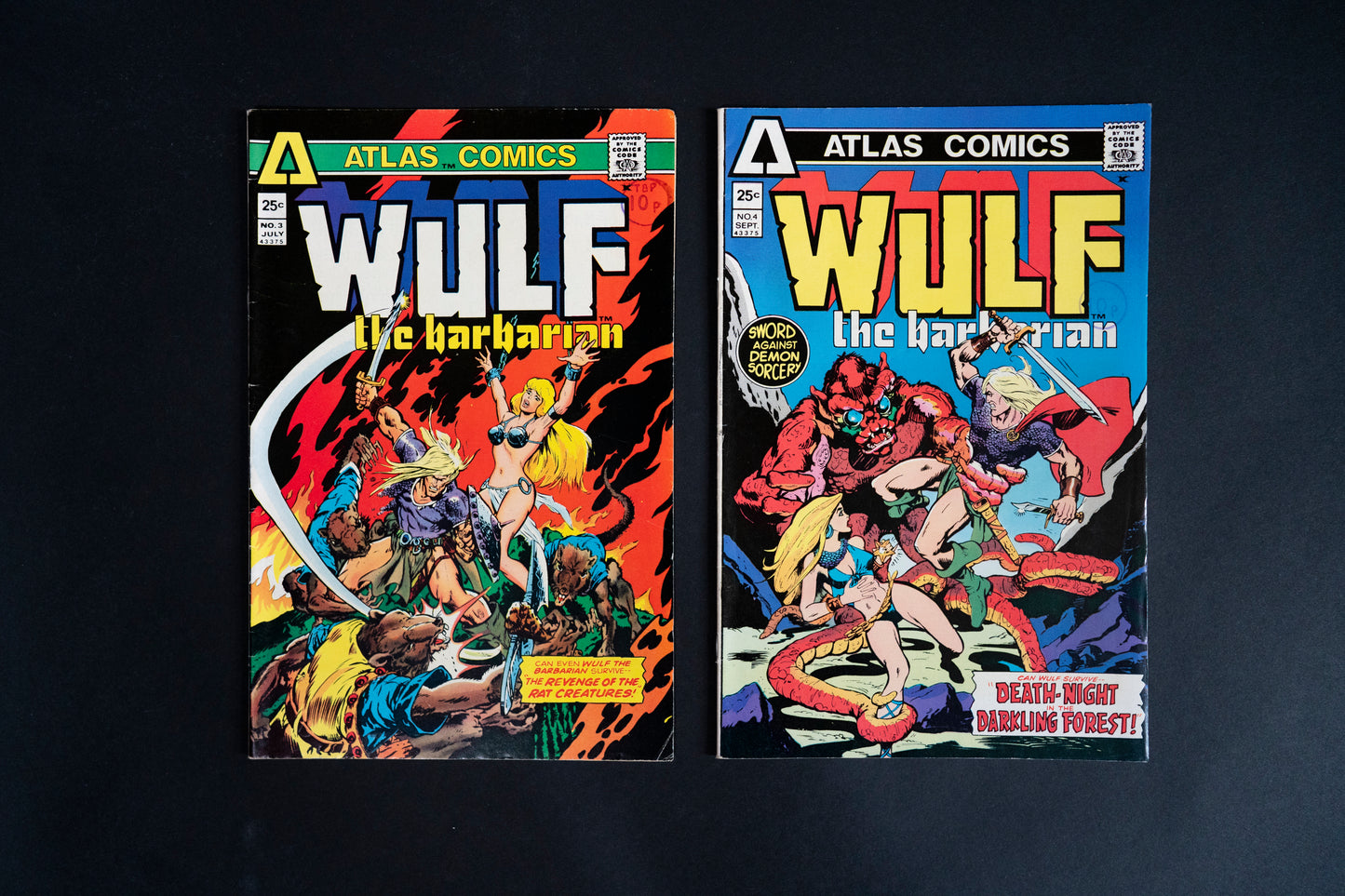 Wulf, the barbarian #1 #2 #3 & #4, Atlas Comics, 1975