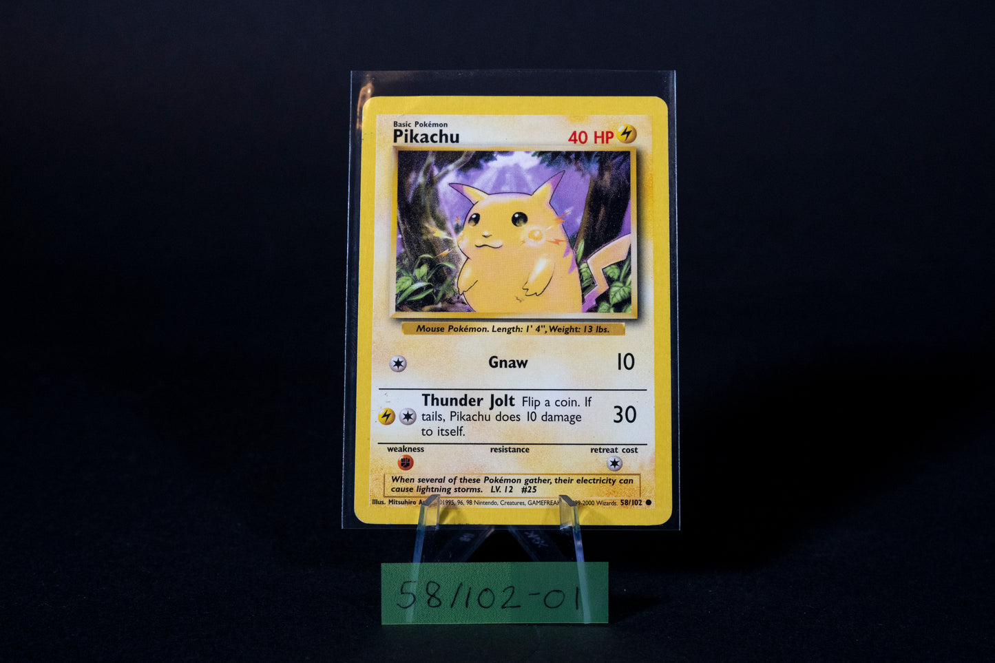 58/102, Pikachu, Pokemon, Base Set Unlimited, 1999-2000 (4th Print/UK Print), Common, Ungraded, English