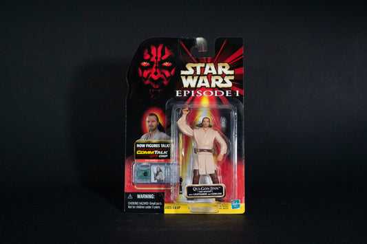 Qui-Gon Jinn (Jedi Master) with Lightsaber and Comlink Unit, Star Wars, Episode 1, Comm Talk Chip, Hasbro, 1999, Box Sealed