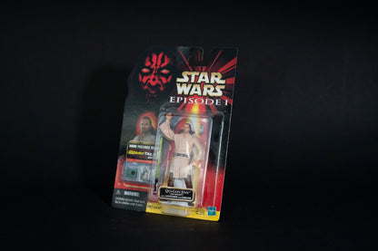 Qui-Gon Jinn (Jedi Master) with Lightsaber and Comlink Unit, Star Wars, Episode 1, Comm Talk Chip, Hasbro, 1999, Box Sealed