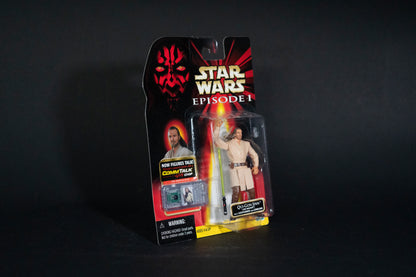 Qui-Gon Jinn (Jedi Master) with Lightsaber and Comlink Unit, Star Wars, Episode 1, Comm Talk Chip, Hasbro, 1999, Box Sealed