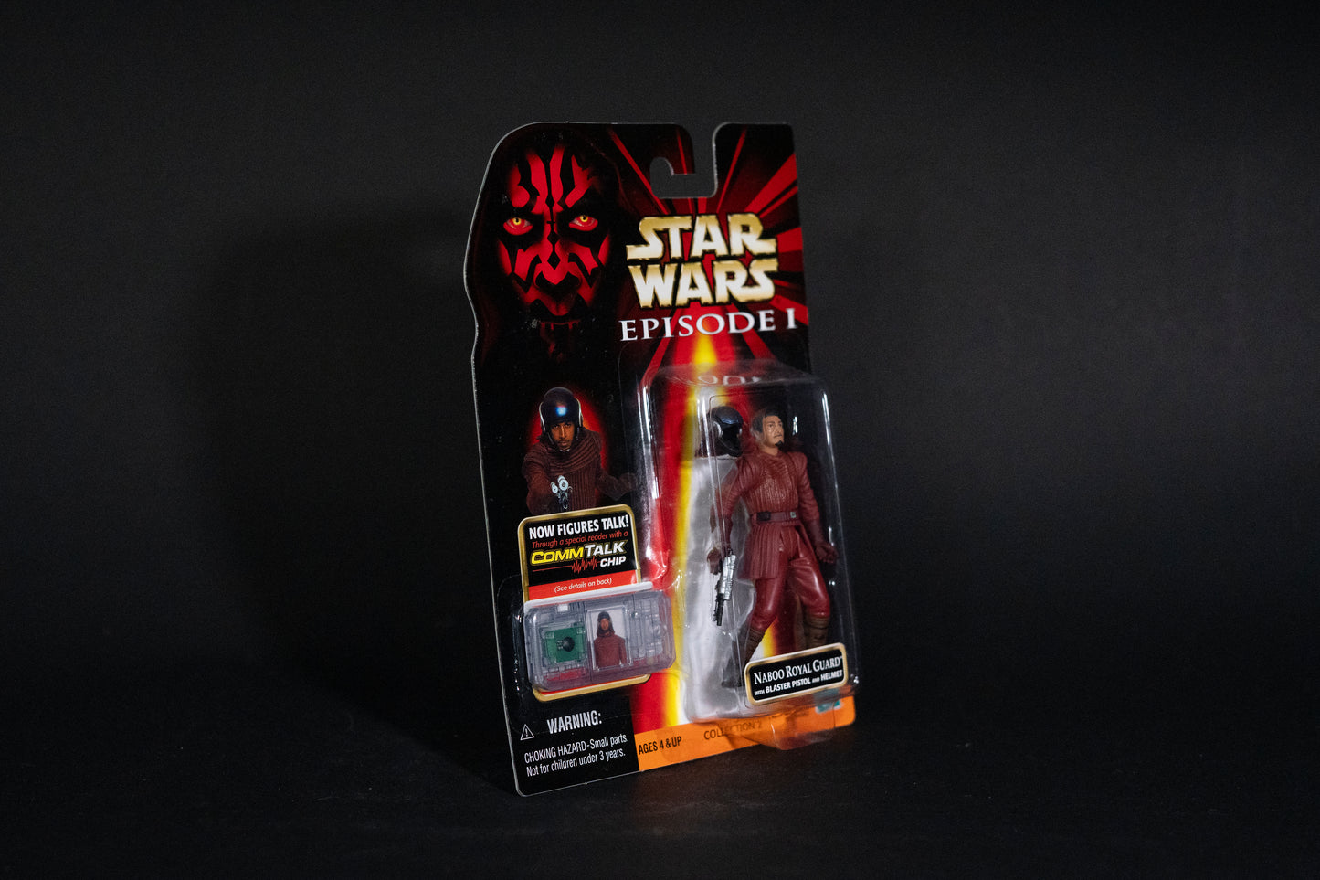 Naboo Royal Guard with Blaster Pistol and Helmet, Star Wars, Episode 1, Comm Talk Chip, Hasbro, 1999, Box Sealed
