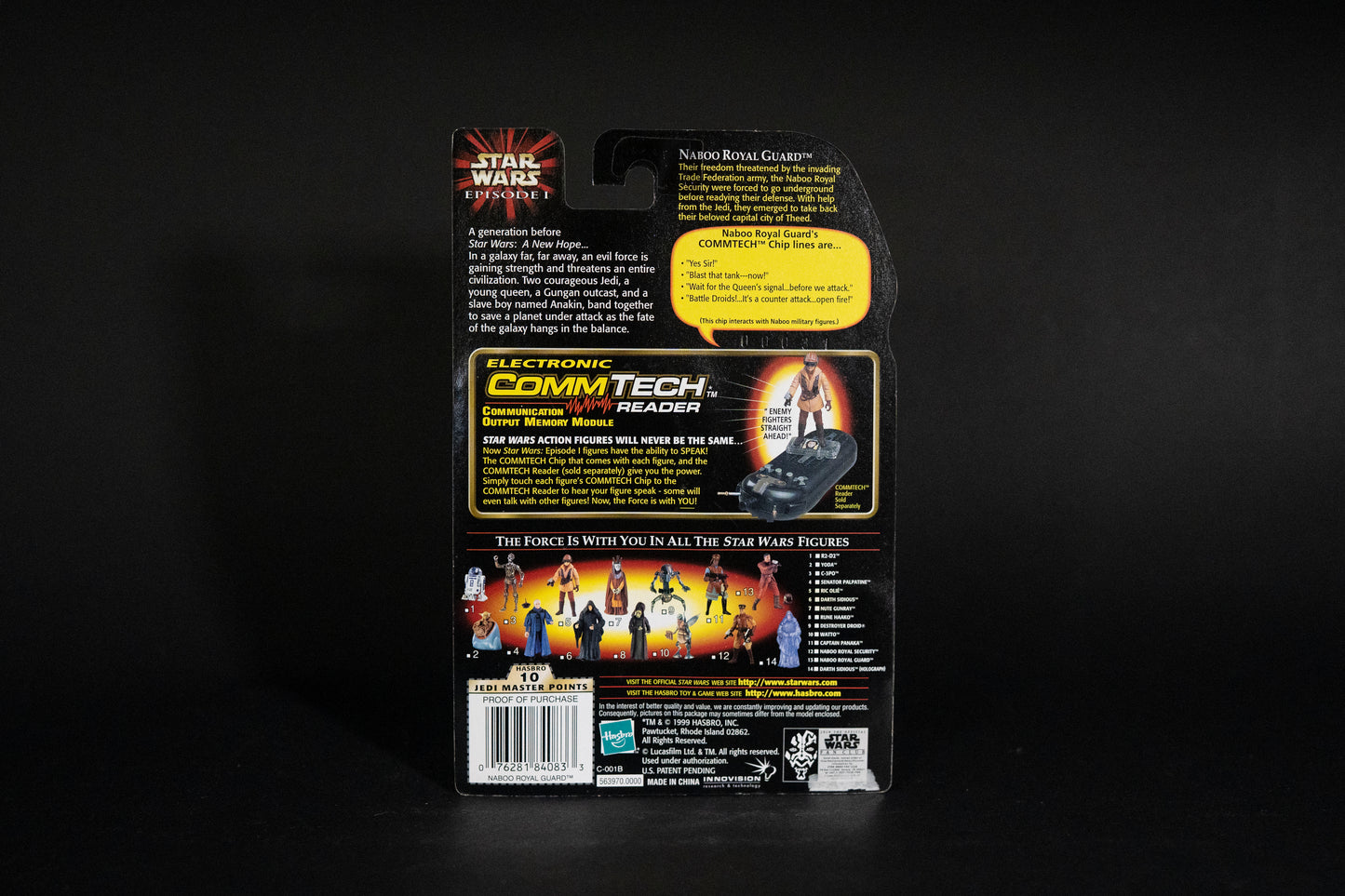 Naboo Royal Guard with Blaster Pistol and Helmet, Star Wars, Episode 1, Comm Talk Chip, Hasbro, 1999, Box Sealed