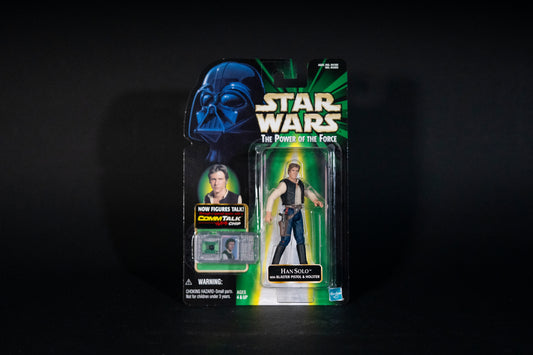 Han Solo with Blaster Pistol & Holster, Star Wars, The Power of the Force, Comm Talk Chip, Hasbro, 1999, Box Sealed