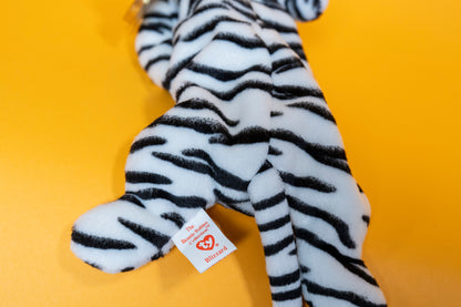 Blizzard (White Tiger, Cat) - TY Beanie Babies - PVC Pellets - Tag in Protector - Excellent Condition