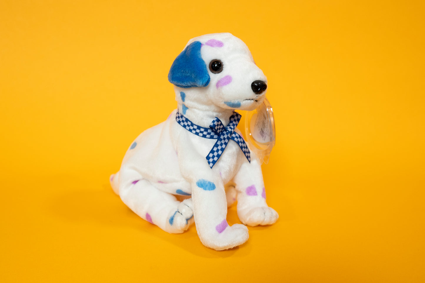 Dizzy (Dalmatian Dog - Purple & Blue Spots and Ears) - TY Beanie Babies - Tag in Protector - Excellent Condition