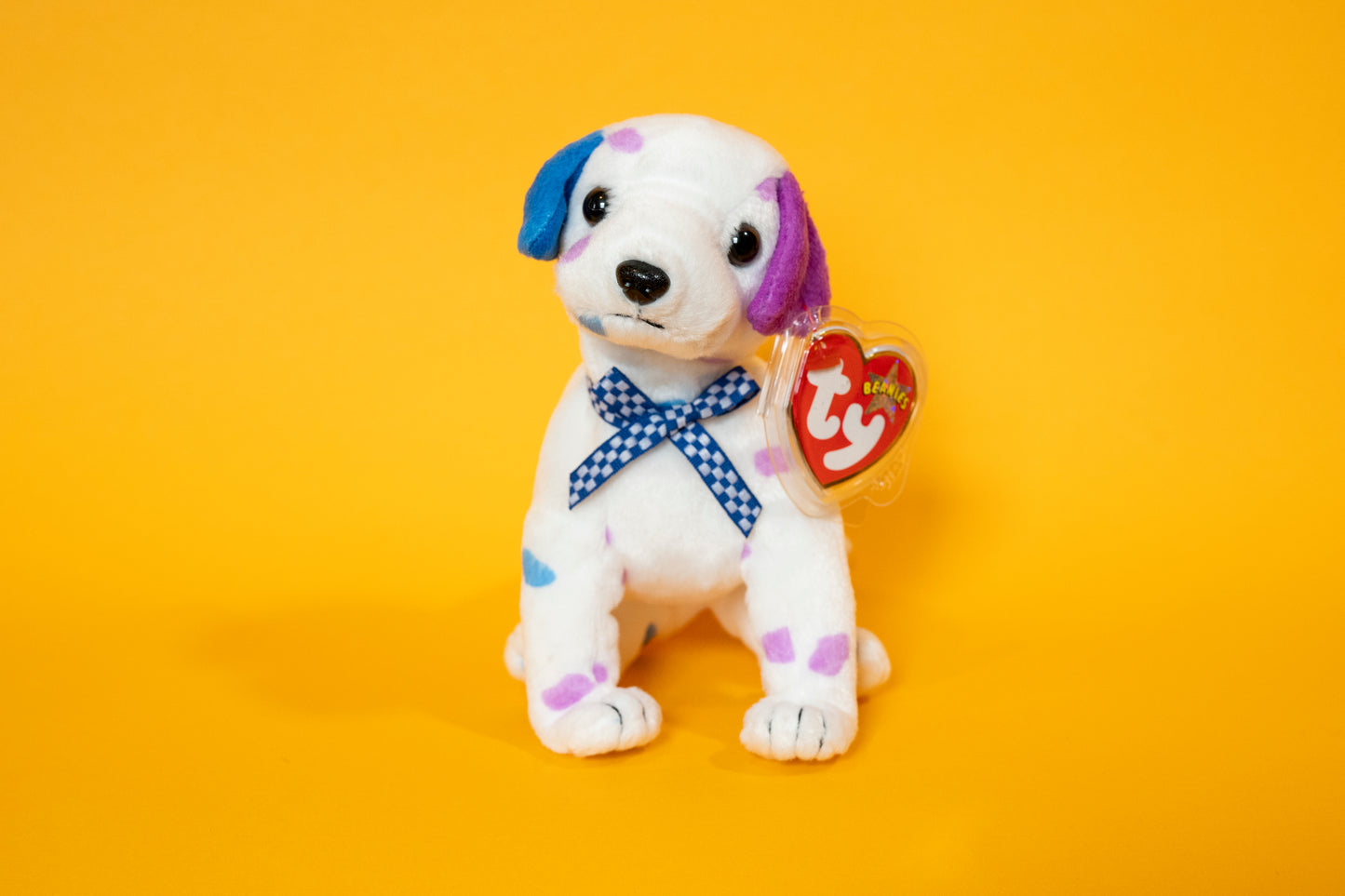 Dizzy (Dalmatian Dog - Purple & Blue Spots and Ears) - TY Beanie Babies - Tag in Protector - Excellent Condition