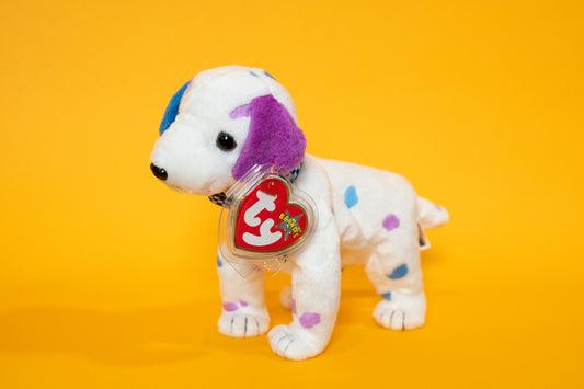 Dizzy (Dalmatian Dog - Purple & Blue Spots and Ears) - TY Beanie Babies - Tag in Protector - Excellent Condition