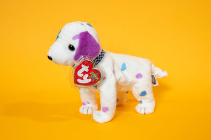 Dizzy (Dalmatian Dog - Purple & Blue Spots and Ears) - TY Beanie Babies - Tag in Protector - Excellent Condition