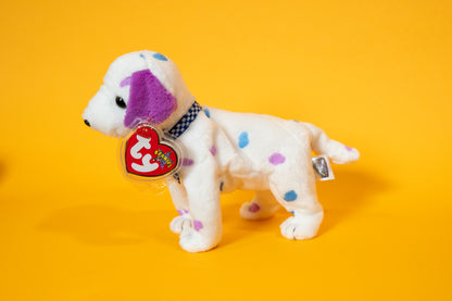 Dizzy (Dalmatian Dog - Purple & Blue Spots and Ears) - TY Beanie Babies - Tag in Protector - Excellent Condition