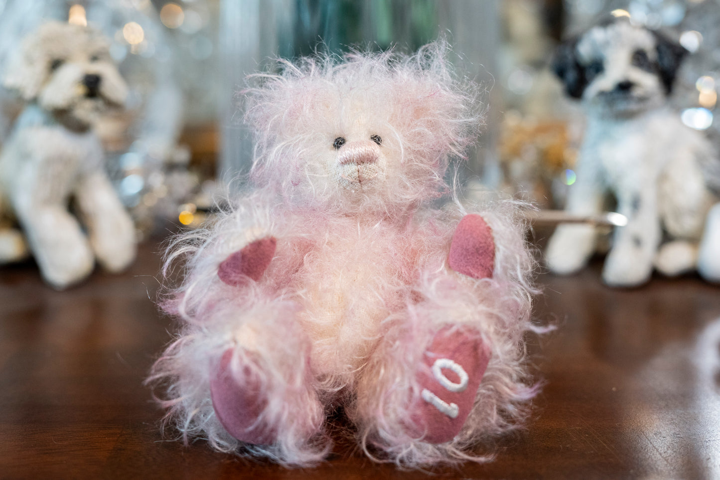 Handmade/Artist Pink Mohair Teddy Bear - Windy Ridge Bears, 'Club Bear' designed by Stef, 1 of 1, November 2004, 5 joints, Apox 12cm