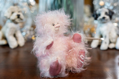 Handmade/Artist Pink Mohair Teddy Bear - Windy Ridge Bears, 'Club Bear' designed by Stef, 1 of 1, November 2004, 5 joints, Apox 12cm