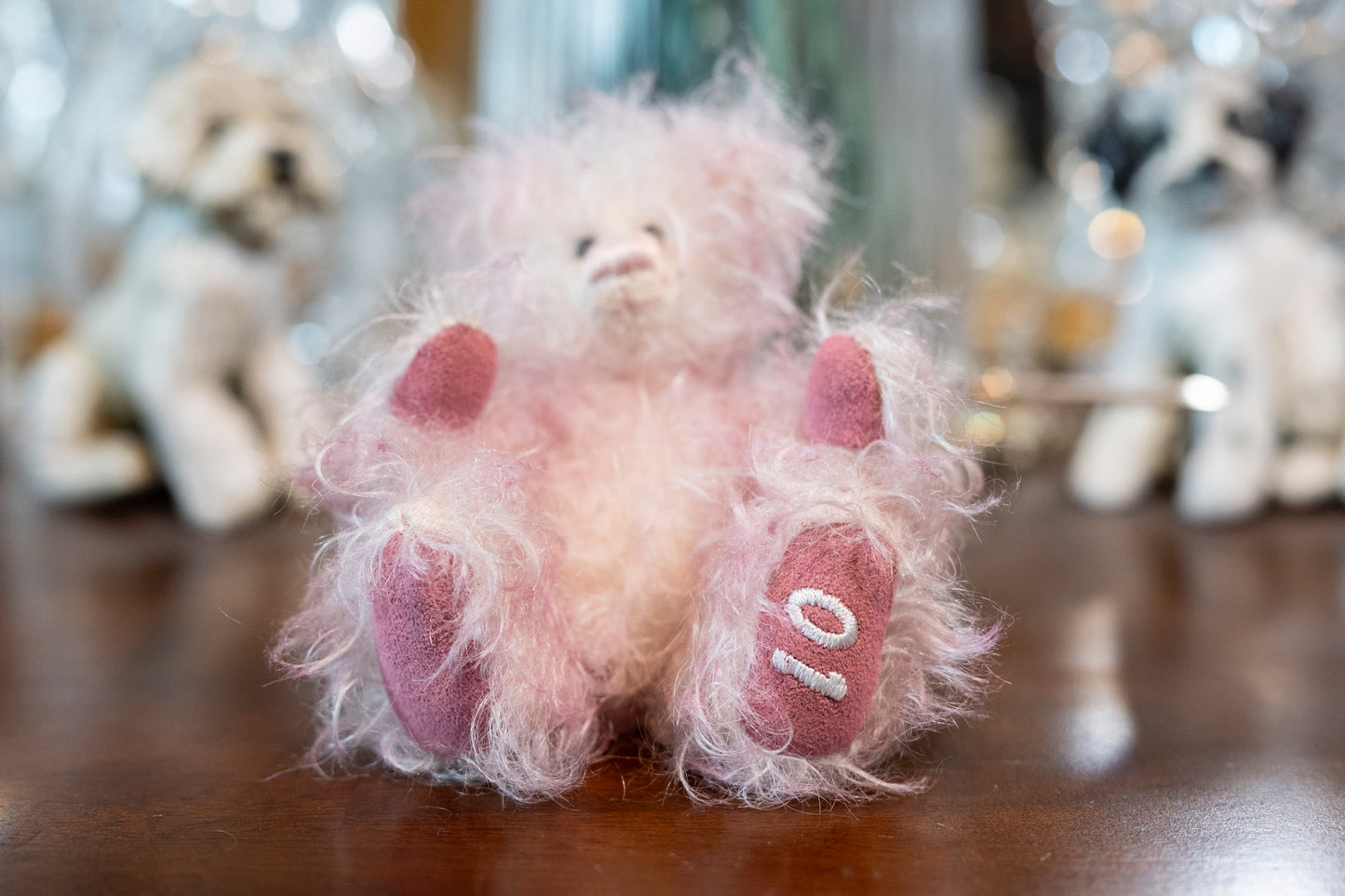 Handmade/Artist Pink Mohair Teddy Bear - Windy Ridge Bears, 'Club Bear' designed by Stef, 1 of 1, November 2004, 5 joints, Apox 12cm