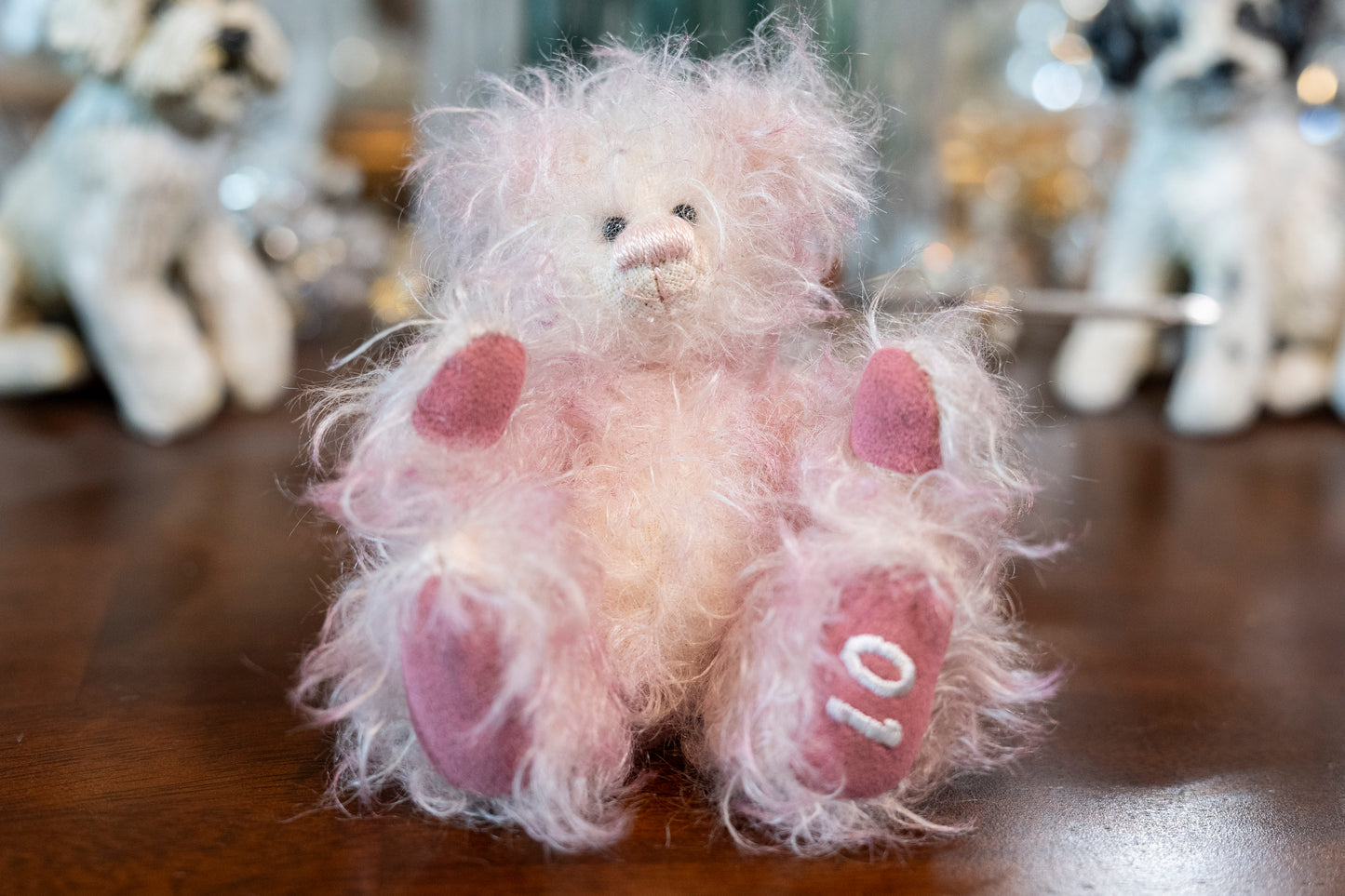 Handmade/Artist Pink Mohair Teddy Bear - Windy Ridge Bears, 'Club Bear' designed by Stef, 1 of 1, November 2004, 5 joints, Apox 12cm