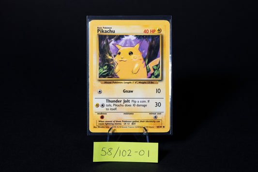 58/102, Pikachu, Pokemon, Base Set Unlimited, 1999, Common, Ungraded, English