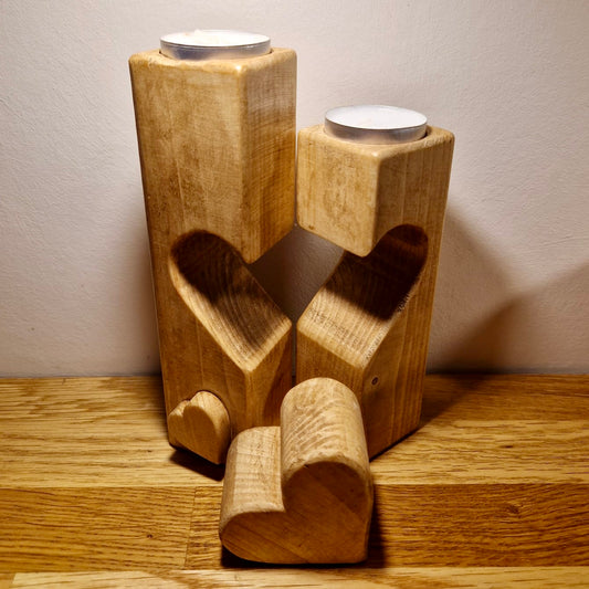 Twin Wooden candle holder - Tea light holder - Handcrafted - Wood with potential