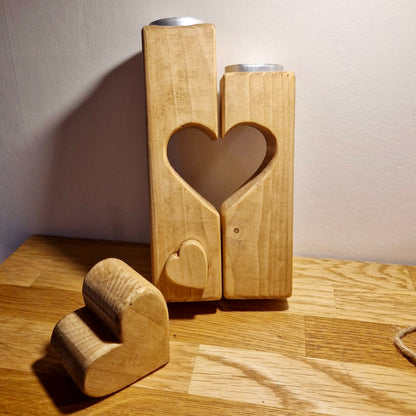 Twin Wooden candle holder - Tea light holder - Handcrafted - Wood with potential