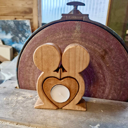 Heart Wooden candle holder - Tea light holder - Handcrafted - Wood with potential