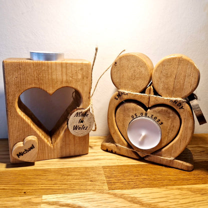 Small Heart wooden candle holder - Tea light holder - Handcrafted - Wood with potential